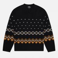 Мужской свитер  Roll V Neck Fairisle, цвет чёрный, размер M Stussy