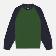 Мужской свитер  Colorblocked Raglan Crew, цвет зелёный, размер M Stussy