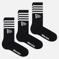 Комплект носков  Stripe Crew 3-Pack, цвет чёрный, размер 39-42 EU New Era