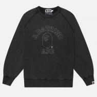 Мужская толстовка  Washed Effect College Patch Relaxed Fit Crewneck, цвет чёрный, размер M A BATHING APE®