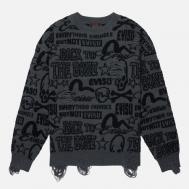 Мужской свитер  Allover Logos Jacquard Oversized Distressed, цвет серый, размер XL Evisu