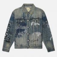 Мужская джинсовая куртка  Heritage All Over Graffiti Printed Denim, цвет голубой, размер XXL Evisu