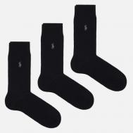Комплект носков  Egyptian Cotton Rib Crew 3-Pack, цвет чёрный, размер 39-42 EU Polo Ralph Lauren