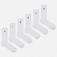 Комплект носков  Crew Embroidered Polo Pony 6-Pack, цвет белый, размер 40-46 EU Polo Ralph Lauren