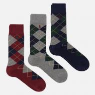 Комплект носков  Argyle Crew Combed Cotton 3-Pack, цвет комбинированный, размер 40-46 EU Polo Ralph Lauren