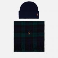 Подарочный набор  Holiday Tartan Beanie & Scarf Gift Box, цвет синий Polo Ralph Lauren