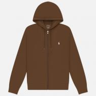 Мужская толстовка  Double-Knit Full-Zip Hoodie, цвет коричневый, размер S Polo Ralph Lauren