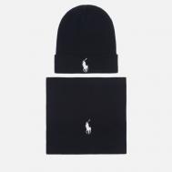 Подарочный набор  Embroidered Logo Beanie & Scarf, цвет чёрный Polo Ralph Lauren