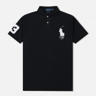 Мужское поло  Slim Fit Cotton Mesh Big Logo, цвет чёрный, размер M Polo Ralph Lauren