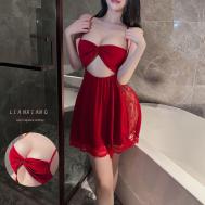 Lianxiang Сексуальная ночная сорочка с бантом и открытой спиной - Женское нижнее белье и пижама в европейско-американском стиле со съемными бретелями One Size Got Now