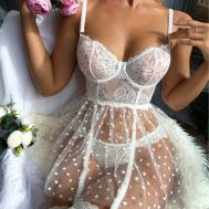 European & American Polka Dot Mesh Hollow-Out Suspender Lingerie Set Small the BAY