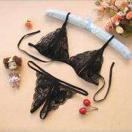 Three-Point Lace Open Crotch Panties & Bra Sexy Lingerie Set One Size the BAY