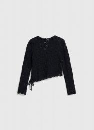 Кружевной лонгслив с завязками для девочек, Черный OSTIN