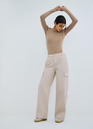 Хлопковые брюки карго с накладными карманами, Бежевый OSTIN