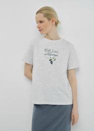 Футболка с цветочным принтом, Серый OSTIN