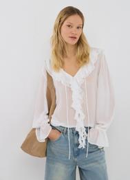 Блузка с рюшами, Белый OSTIN