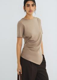 Футболка с драпировкой, Коричневый OSTIN