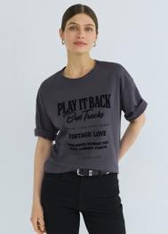 Футболка с бархатным принтом, Серый OSTIN