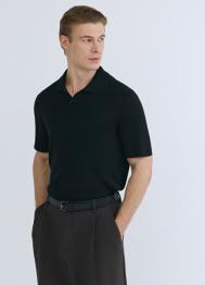 Вязаное поло с коротким рукавом, Черный OSTIN