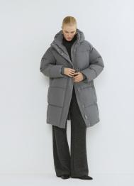 Длинный стёганый пуховик с капюшоном, Серый OSTIN