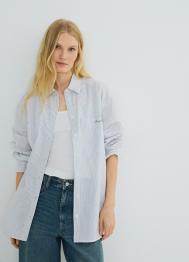 Рубашка в полоску с вышивкой, Серый OSTIN