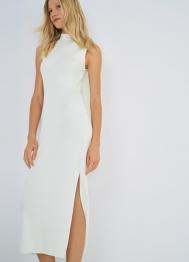 Вязаное платье в рубчик с воротником-стойкой, Белый OSTIN