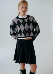 Юбка мини в складку для девочек, Черный OSTIN