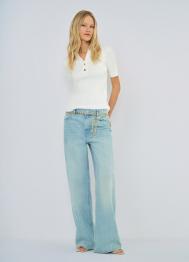 Джемпер в рубчик с воротником-поло, Белый OSTIN