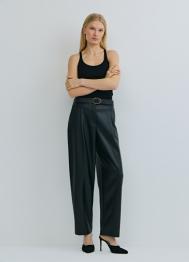 Брюки О-силуэта из искусственной кожи, Черный OSTIN