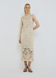 Ажурное платье миди А-силуэта, Бежевый OSTIN