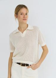 Джемпер поло из ажурной пряжи, Бежевый OSTIN