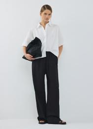 Широкие брюки со льном, Черный OSTIN