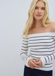 Лонгслив в полоску с открытыми плечами, Белый OSTIN