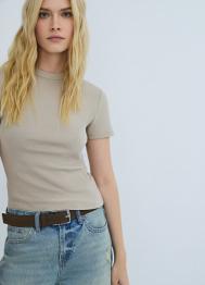 Футболка в рубчик, Бежевый OSTIN