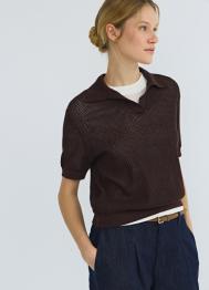 Джемпер поло из ажурной пряжи, Коричневый OSTIN
