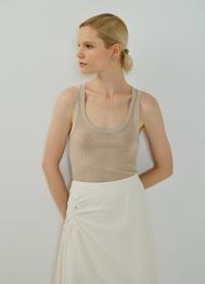 Вязаная майка в рубчик с люрексом, Золотой OSTIN