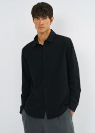 Рубашка из жатой ткани, Черный OSTIN