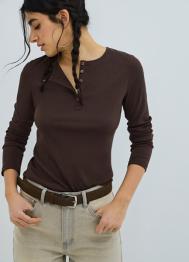 Лонгслив с пуговицами, Коричневый OSTIN