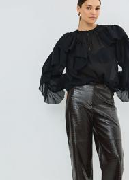 Блузка из лиоцелла с рюшами, Черный OSTIN