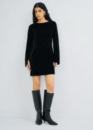 Платье мини из жатого бархата, Черный OSTIN