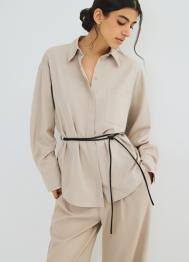 Рубашка с поясом-шнуром, Бежевый OSTIN