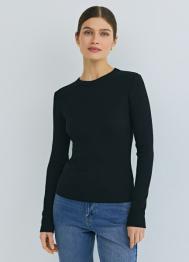 Лонгслив в рубчик, Черный OSTIN