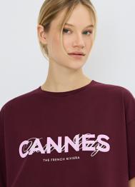 Футболка оверсайз с принтом, Фиолетовый OSTIN