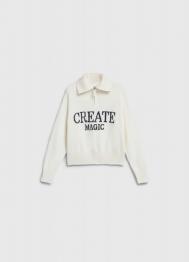 Вязаный джемпер с вышивкой для девочек, Бежевый OSTIN