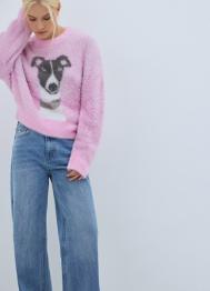Пушистый джемпер с принтом собаки, Розовый OSTIN