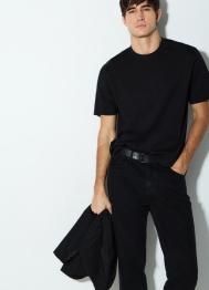 Футболка из мерсеризованного хлопка с принтом, Черный OSTIN