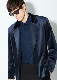 Однобортный пиджак из бархата, Синий OSTIN