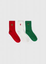 Носки с новогодней вышивкой для девочек, 3 пары, Красный OSTIN