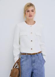 Однобортный укороченный жакет, Белый OSTIN