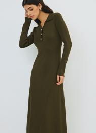 Вязаное платье с воротником поло на пуговицах, Зеленый OSTIN